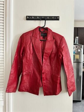 Vintage Express Women’s Red Leather Blazer Jacket